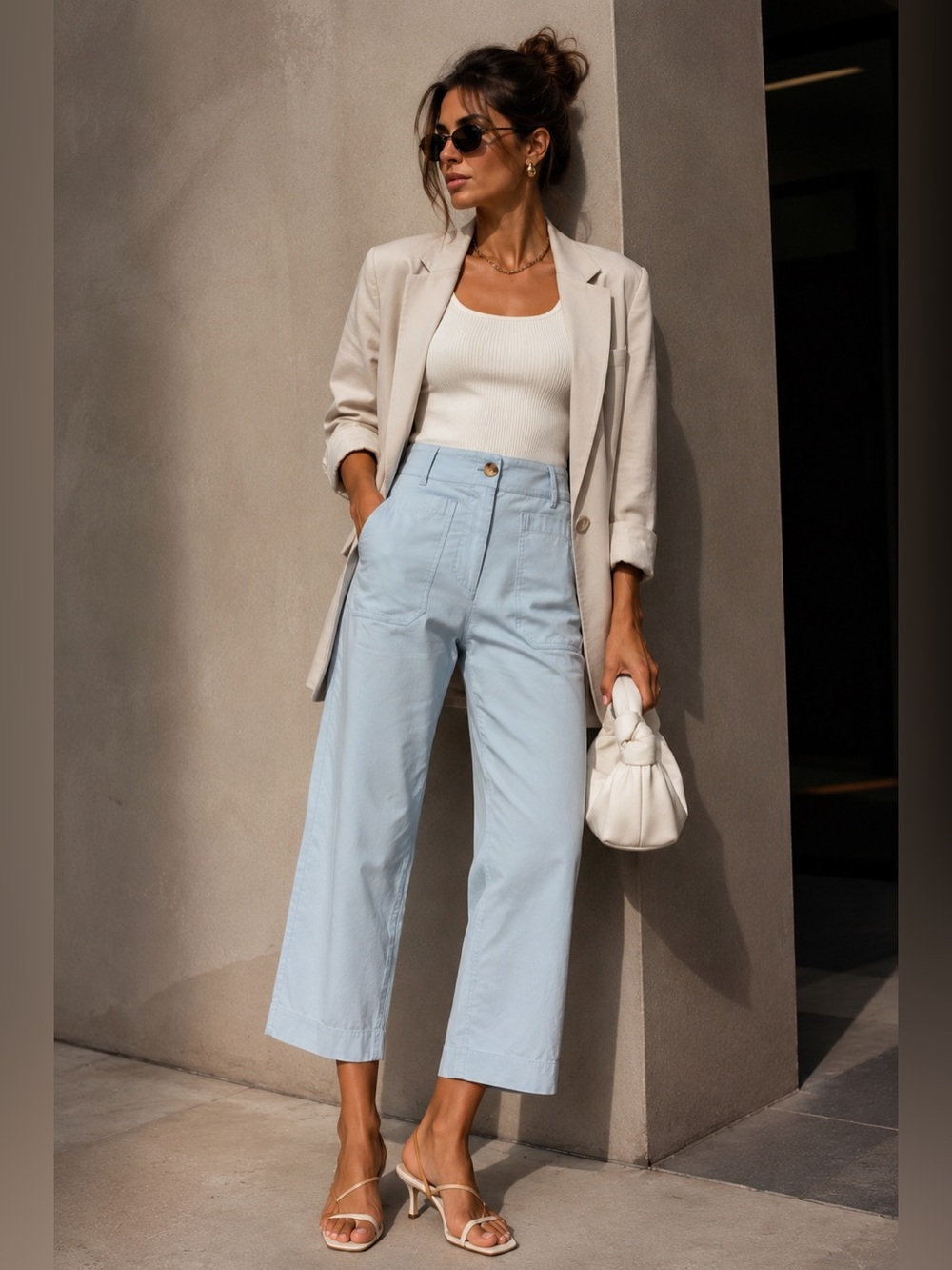 Nicole Miller Powder Blue Cropped Wide Leg Pants NWT Size 8 Chic Luxury